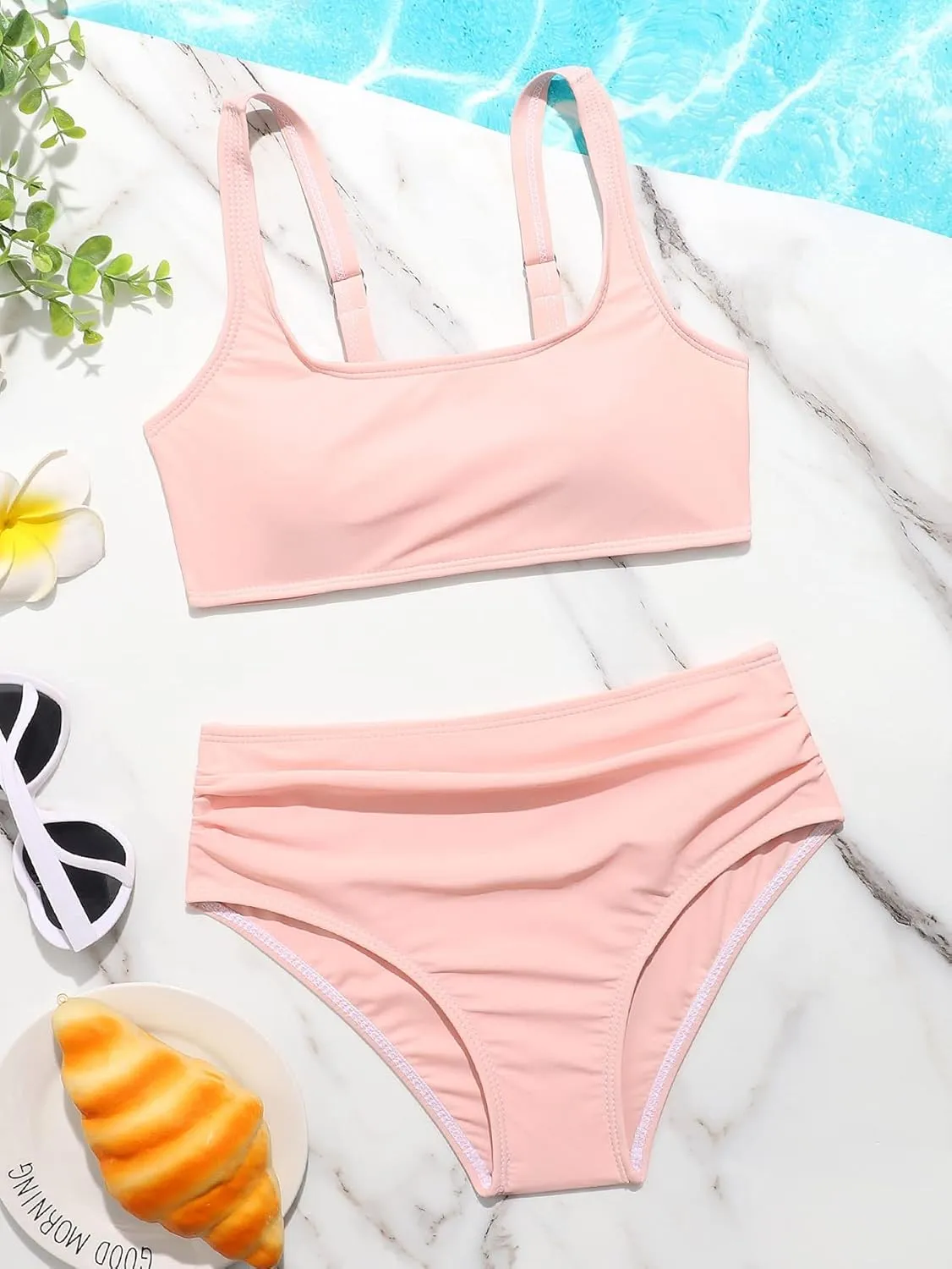 OYOANGLE Girl's 2 Piece Swimsuit Sport High Waist Teen Kids Bikini Set Bathing Suit Swimwear