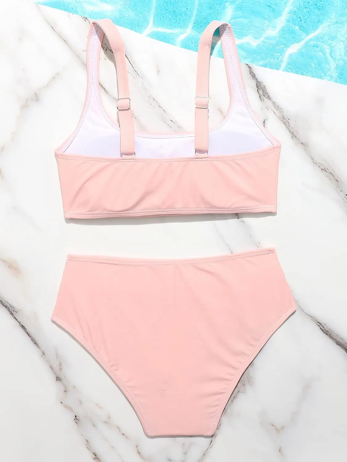OYOANGLE Girl's 2 Piece Swimsuit Sport High Waist Teen Kids Bikini Set Bathing Suit Swimwear