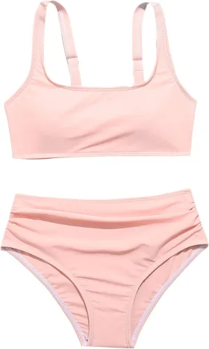 OYOANGLE Girl's 2 Piece Swimsuit Sport High Waist Teen Kids Bikini Set Bathing Suit Swimwear