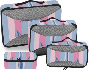 Packing Cubes for Travel 4 Set Spear Blue Stripes Luggage Set Suitcase Organizer Bags Mesh Accessories Storage Pouch Toiletry Packing Cubes