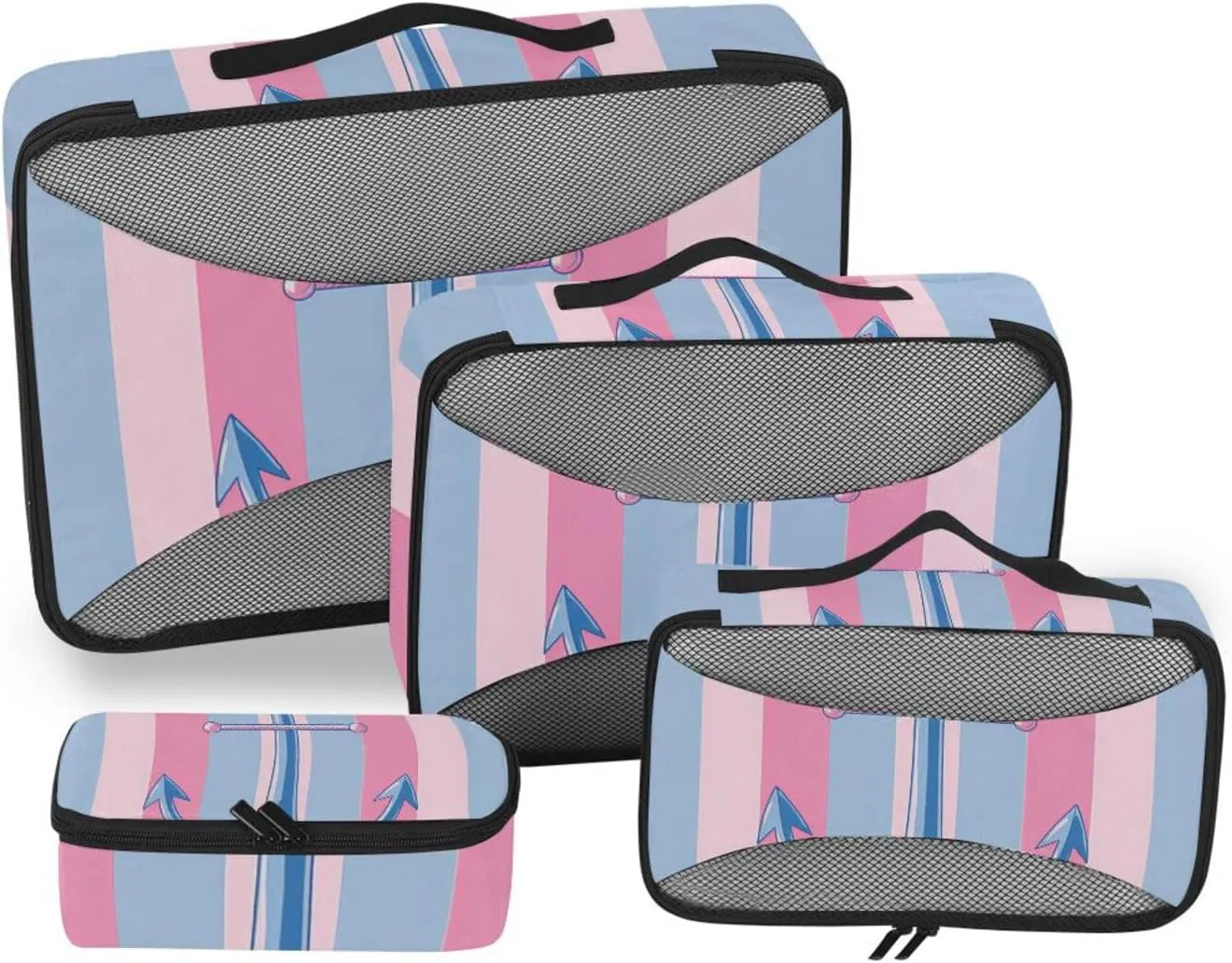 Packing Cubes for Travel 4 Set Spear Blue Stripes Luggage Set Suitcase Organizer Bags Mesh Accessories Storage Pouch Toiletry Packing Cubes