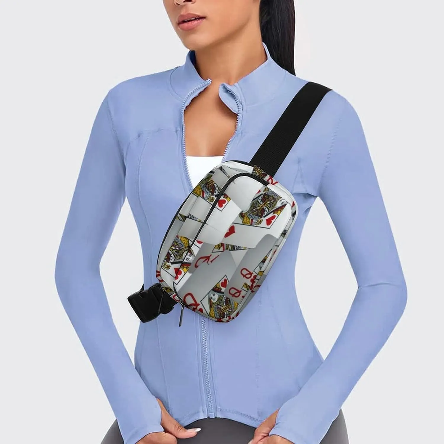 Page Full Of Queens Playing Cards Large Capacity Portable All Print Waist Bag
