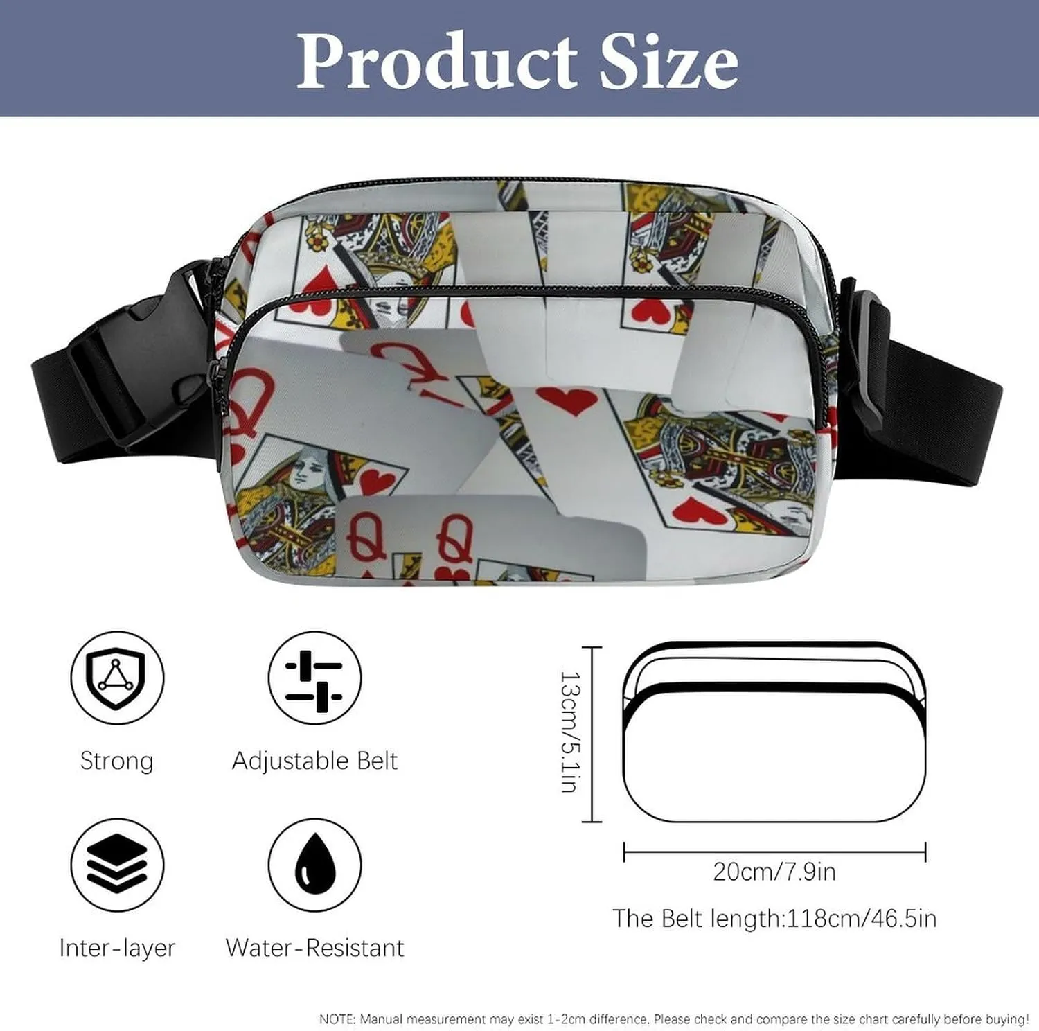 Page Full Of Queens Playing Cards Large Capacity Portable All Print Waist Bag