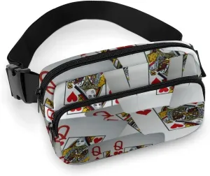 Page Full Of Queens Playing Cards Large Capacity Portable All Print Waist Bag