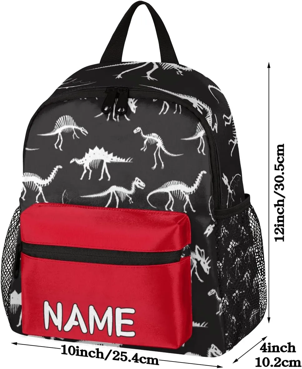 Pardick Personalized Kids Backpack School Bag for Boys, Animal Dinosaur Retro Skull Custom Toddler Bookbag with Name, Mini Backpack for School & Travel Kindergarten Elementary Bag 12in
