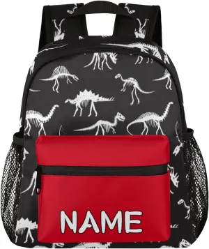 Pardick Personalized Kids Backpack School Bag for Boys, Animal Dinosaur Retro Skull Custom Toddler Bookbag with Name, Mini Backpack for School & Travel Kindergarten Elementary Bag 12in