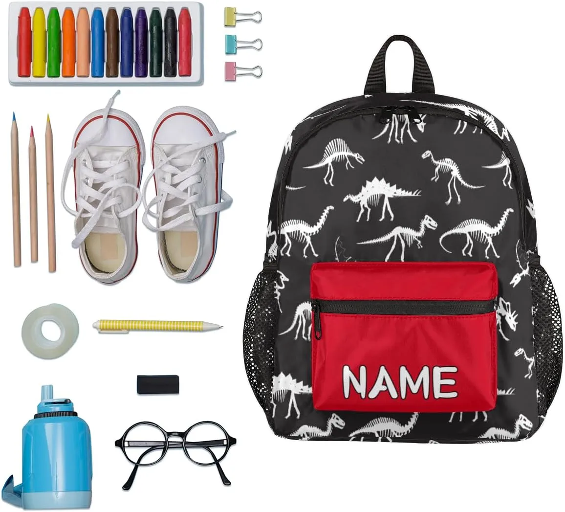 Pardick Personalized Kids Backpack School Bag for Boys, Animal Dinosaur Retro Skull Custom Toddler Bookbag with Name, Mini Backpack for School & Travel Kindergarten Elementary Bag 12in