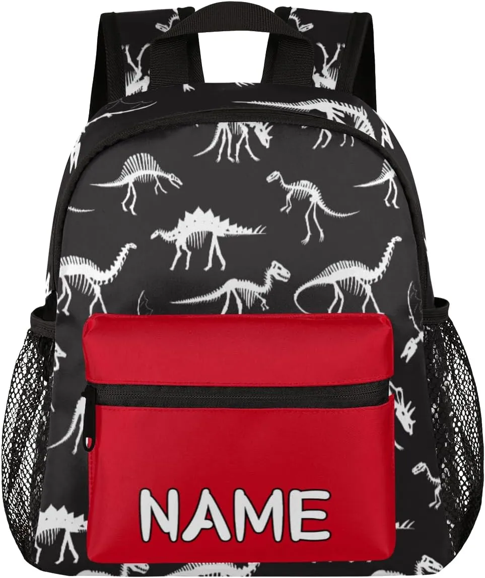 Pardick Personalized Kids Backpack School Bag for Boys, Animal Dinosaur Retro Skull Custom Toddler Bookbag with Name, Mini Backpack for School & Travel Kindergarten Elementary Bag 12in