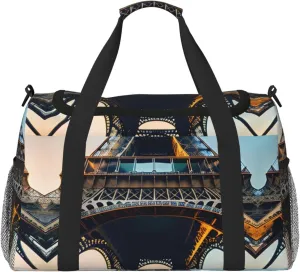 Paris Eiffel Tower Picture Travel Tote Bag â€“ Large Reusable Shopping Bag, Vacation Tote, Sports Duffel Bag with Adjustable Crossbody Strap