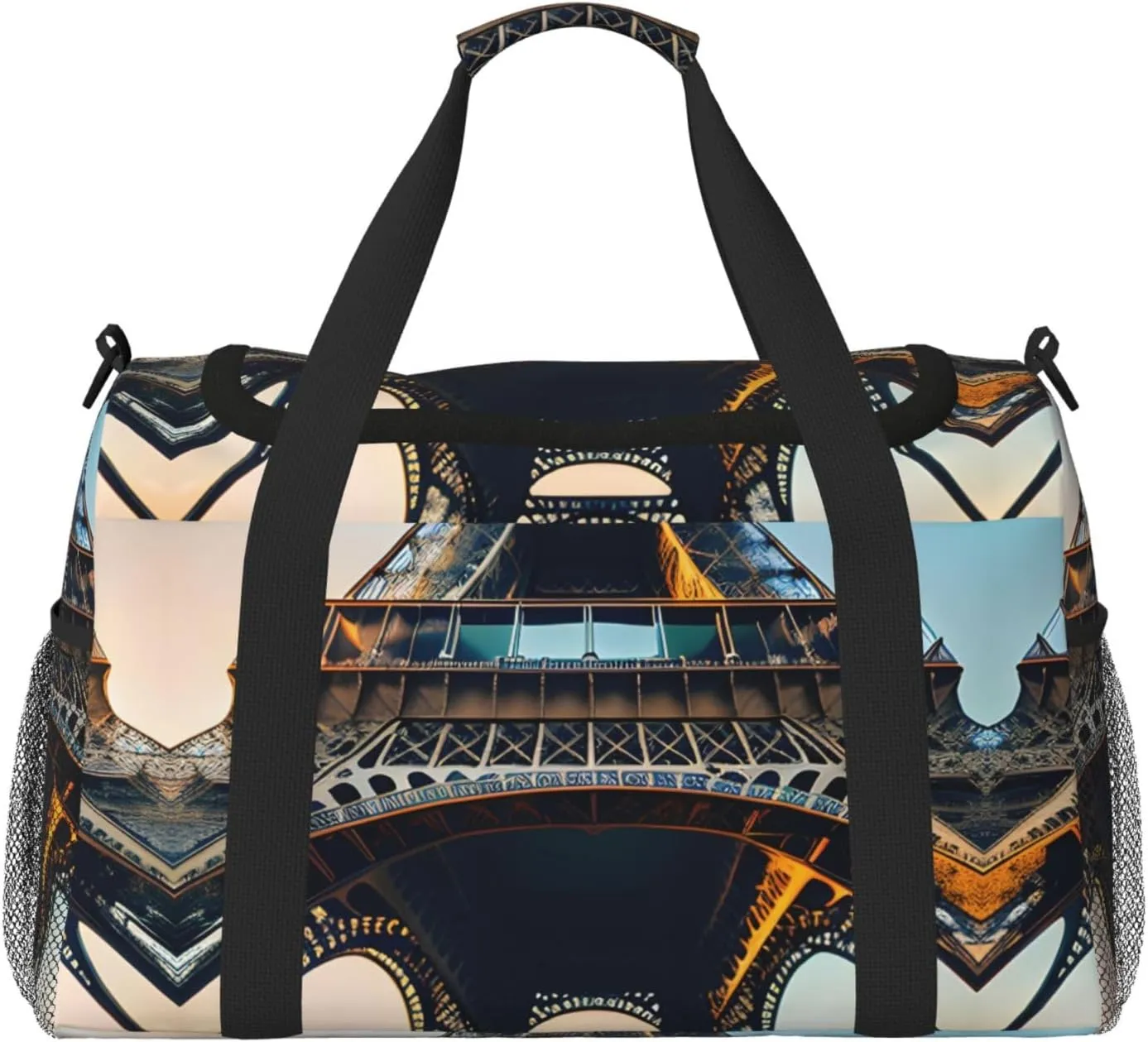 Paris Eiffel Tower Picture Travel Tote Bag â€“ Large Reusable Shopping Bag, Vacation Tote, Sports Duffel Bag with Adjustable Crossbody Strap