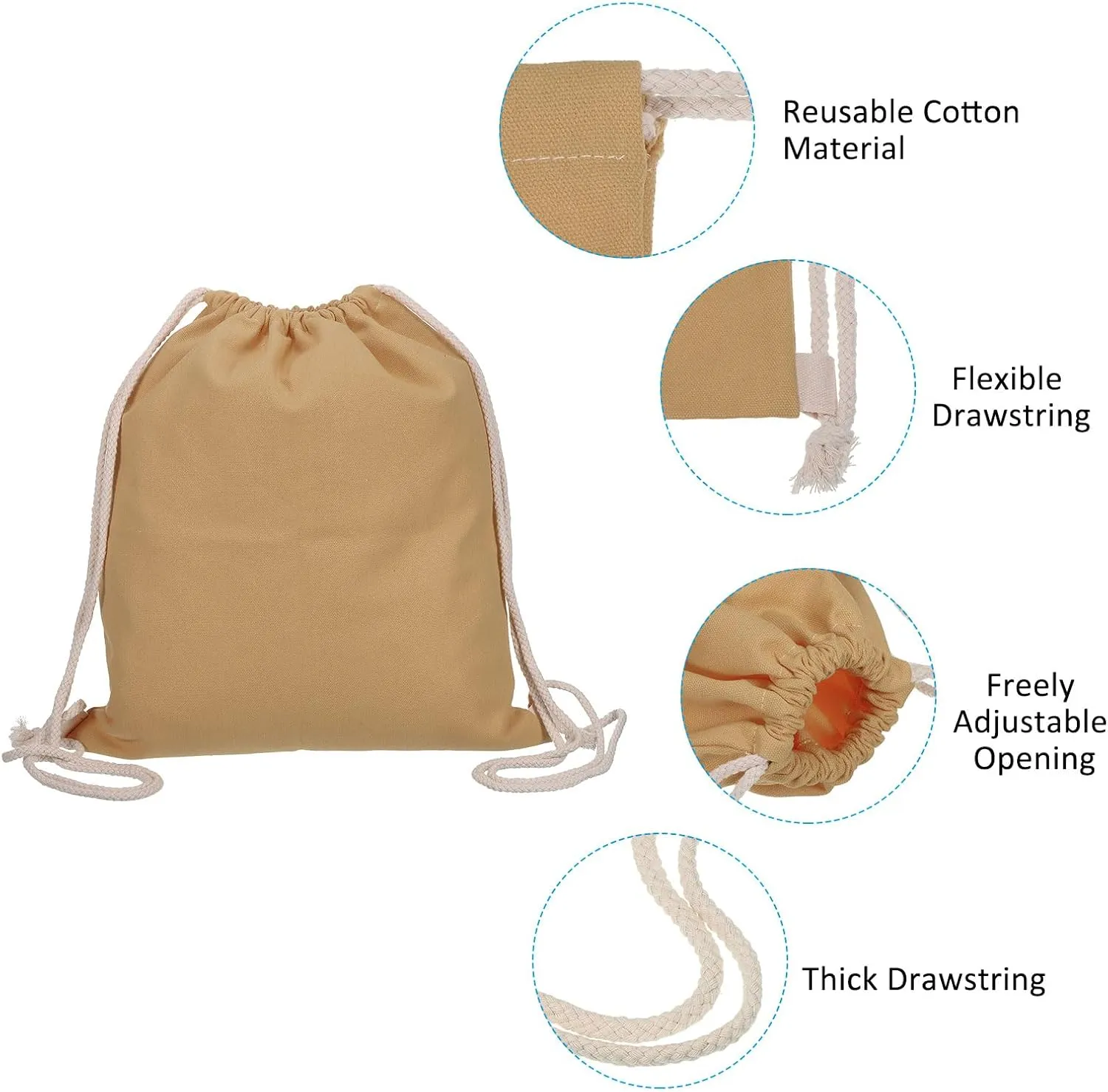 PATIKIL Cotton Drawstring Bags, Cotton Drawstring Backpack Foldable Sports Gym Bags for Women Men Gym Sports Trip, Khaki