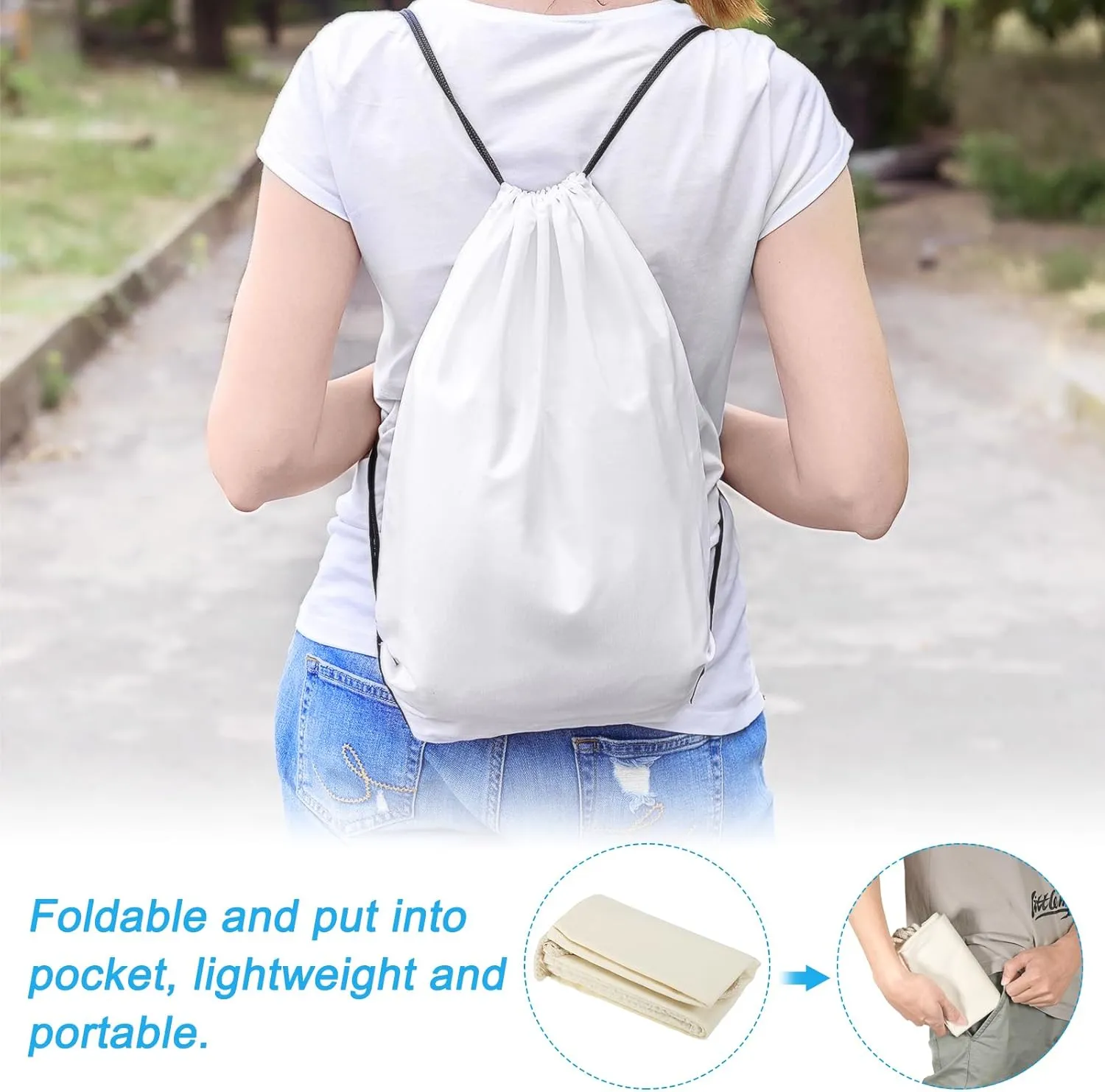 PATIKIL Cotton Drawstring Bags, Cotton Drawstring Backpack Foldable Sports Gym Bags for Women Men Gym Sports Trip, Khaki