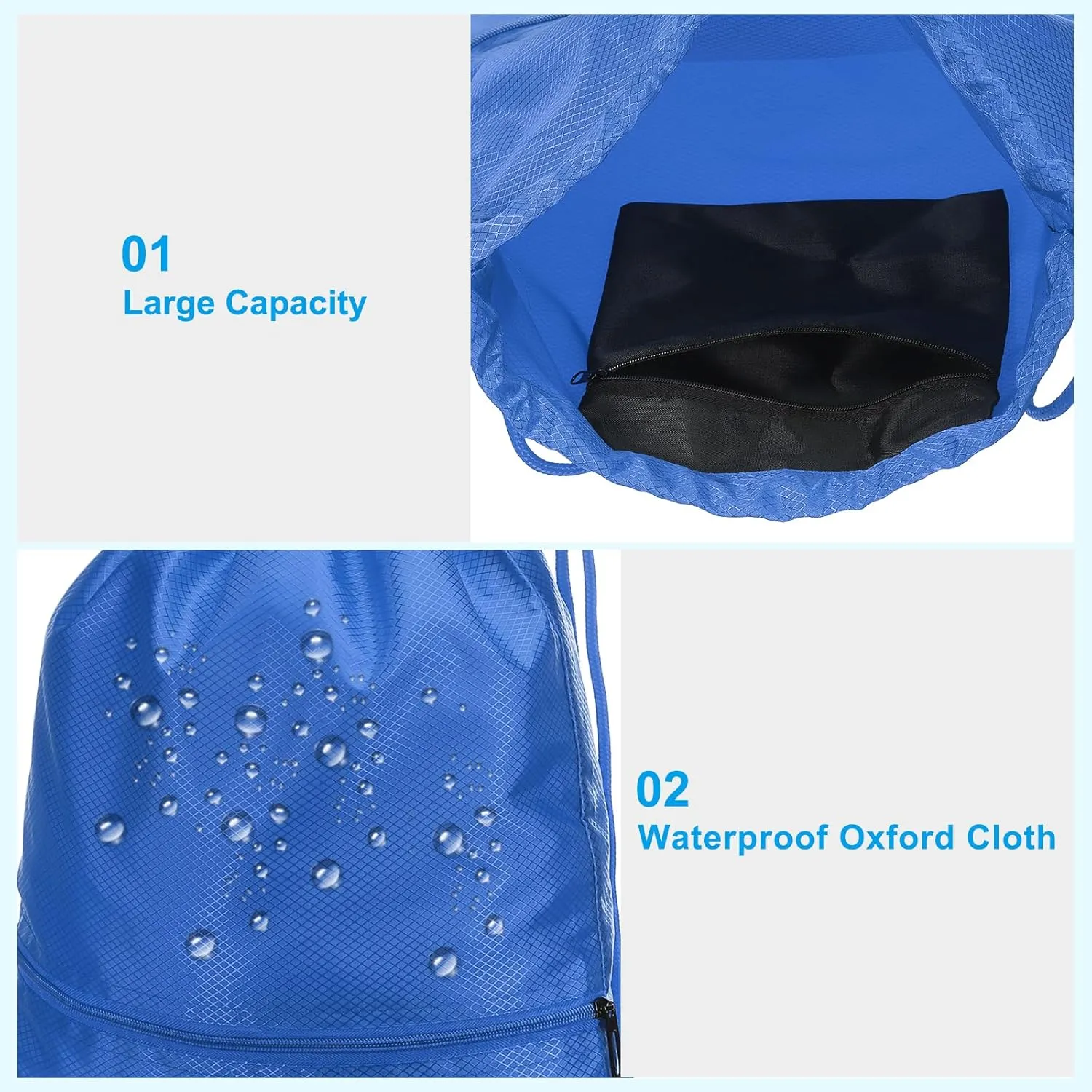 PATIKIL Drawstring Backpack Bag, Drawstring Gym Bags String Backpack with Zip Pocket for Women Men, Blue