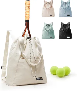 Paul Frank Tennis Bag,Tennis Pickleball Backpack For Women,Pickleball Bag,Gym Bags For Men Drawstring Backpack Holds 2 Rackets Beige