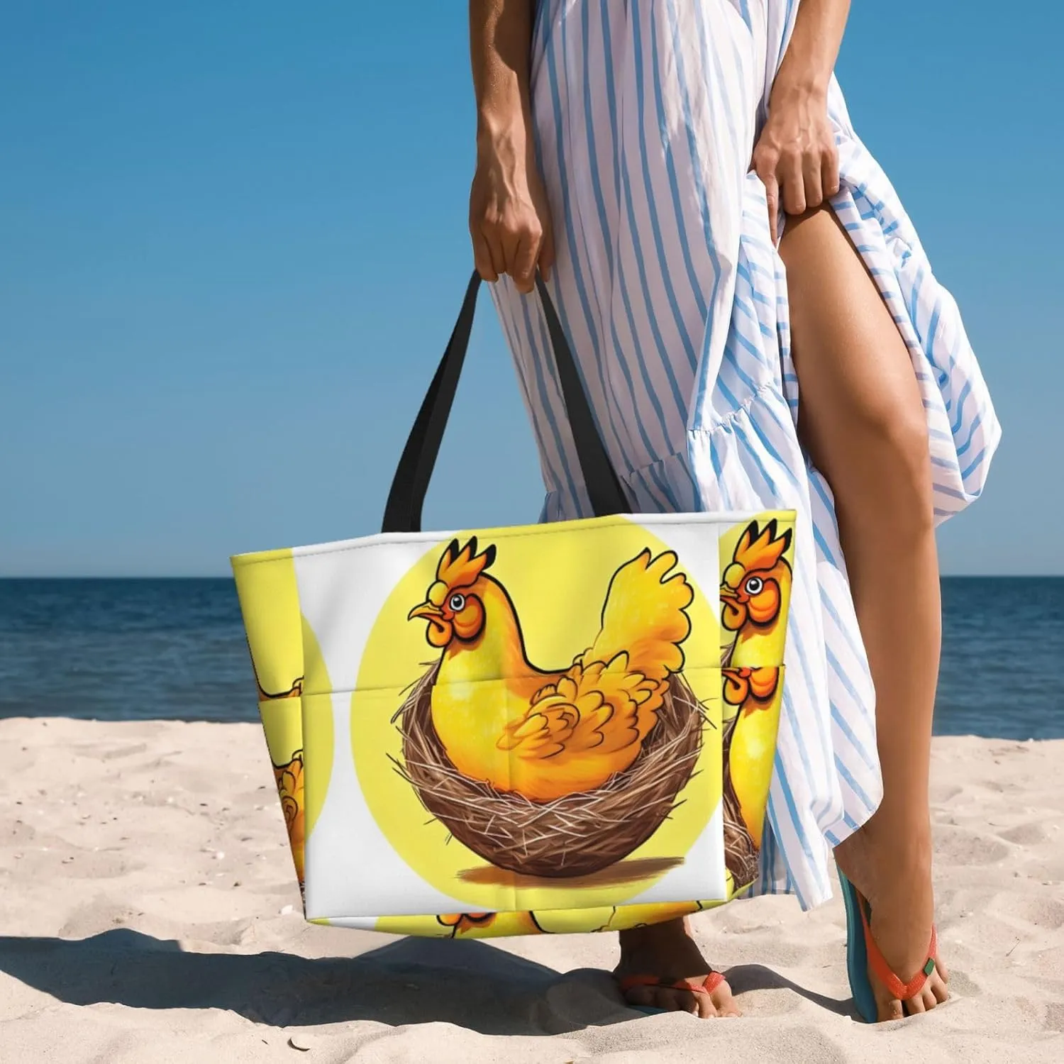 Peacock Flowers Spacious Large Capacity Beach Travel Bag - Foldable Beach Bag Tote Bag With Zipper