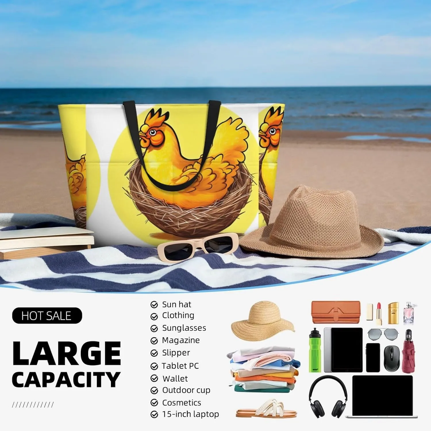 Peacock Flowers Spacious Large Capacity Beach Travel Bag - Foldable Beach Bag Tote Bag With Zipper