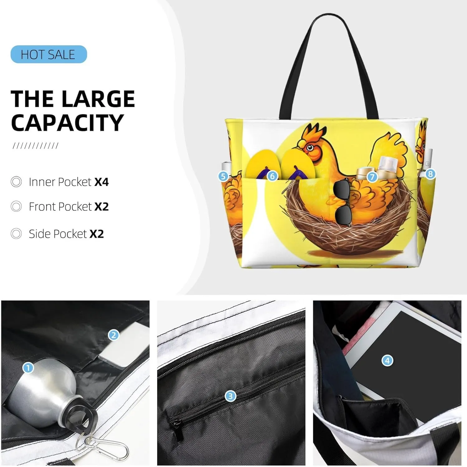 Peacock Flowers Spacious Large Capacity Beach Travel Bag - Foldable Beach Bag Tote Bag With Zipper