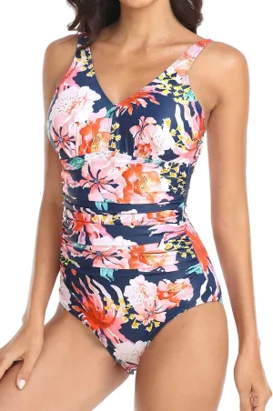 PERONA Women's Tummy Control Swimsuit One Piece Bathing Suit Vintage Printed Swimwear