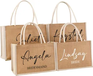 Personalized Bridesmaid Gift Bag with Charm – Custom Burlap Beach Tote, Bachelorette Party Gift, Bridesmaid Proposal, Wedding Favor Tote, Unique Beach Bag for Bridal Party