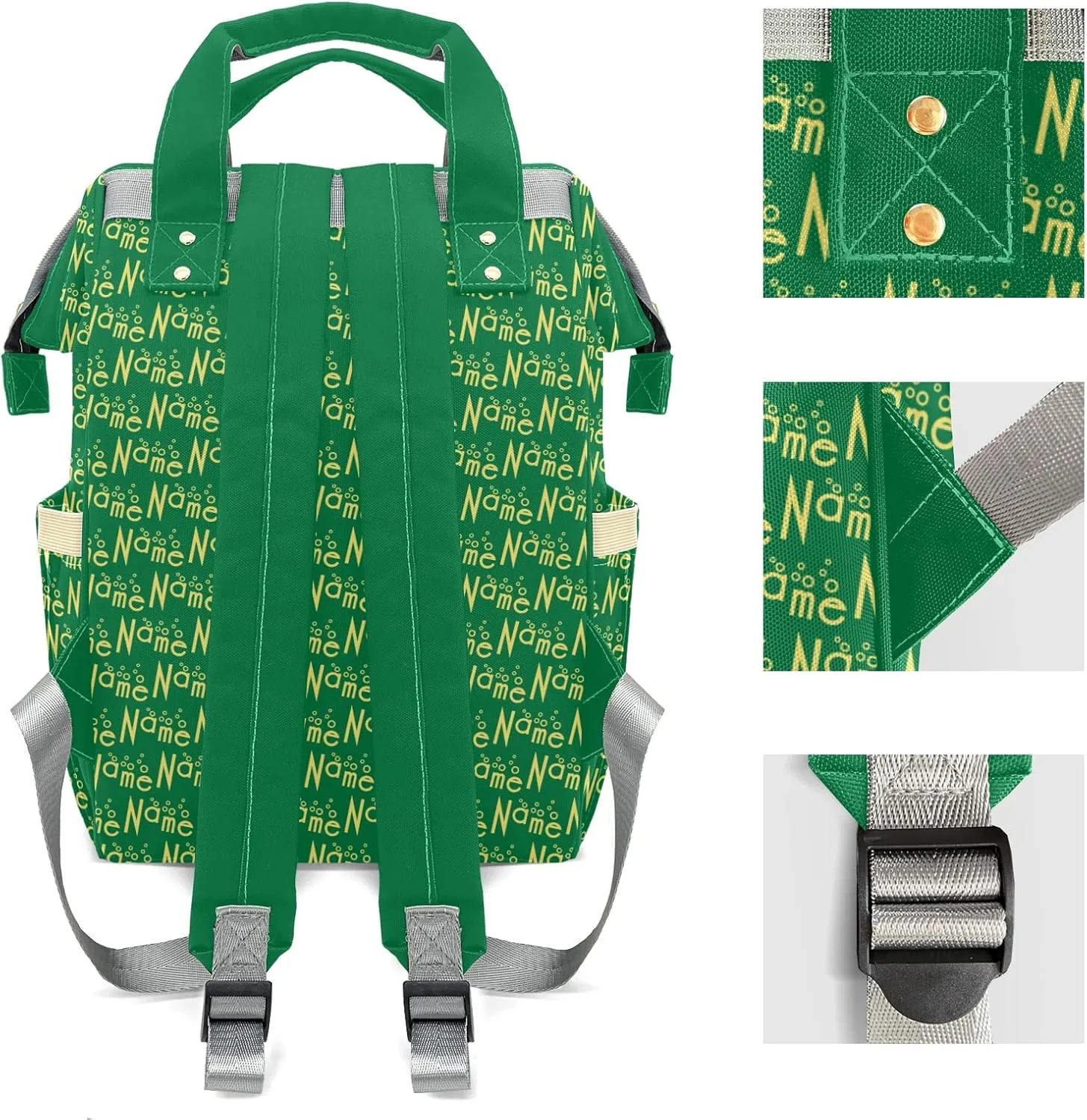 Personalized Green Yellow Diaper Bag Shoulder Backpack with Name Nursing Bags for Boys Girls