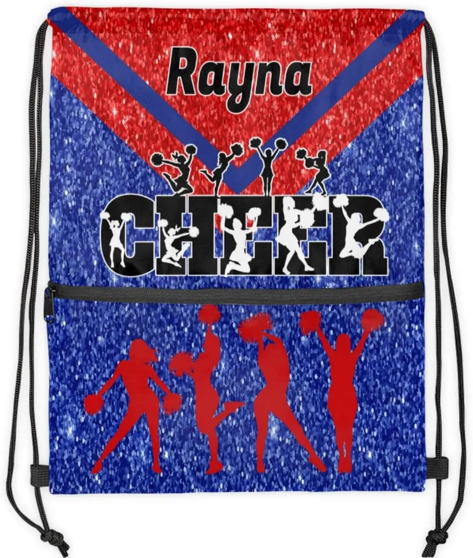 Personalized Name Pink Cheer Ballet Cheer Drawstring Bags For Cheerleaders Gymnastics Dance Sports Stuff Backpacks, Blue Red Glittering Cheerleading
