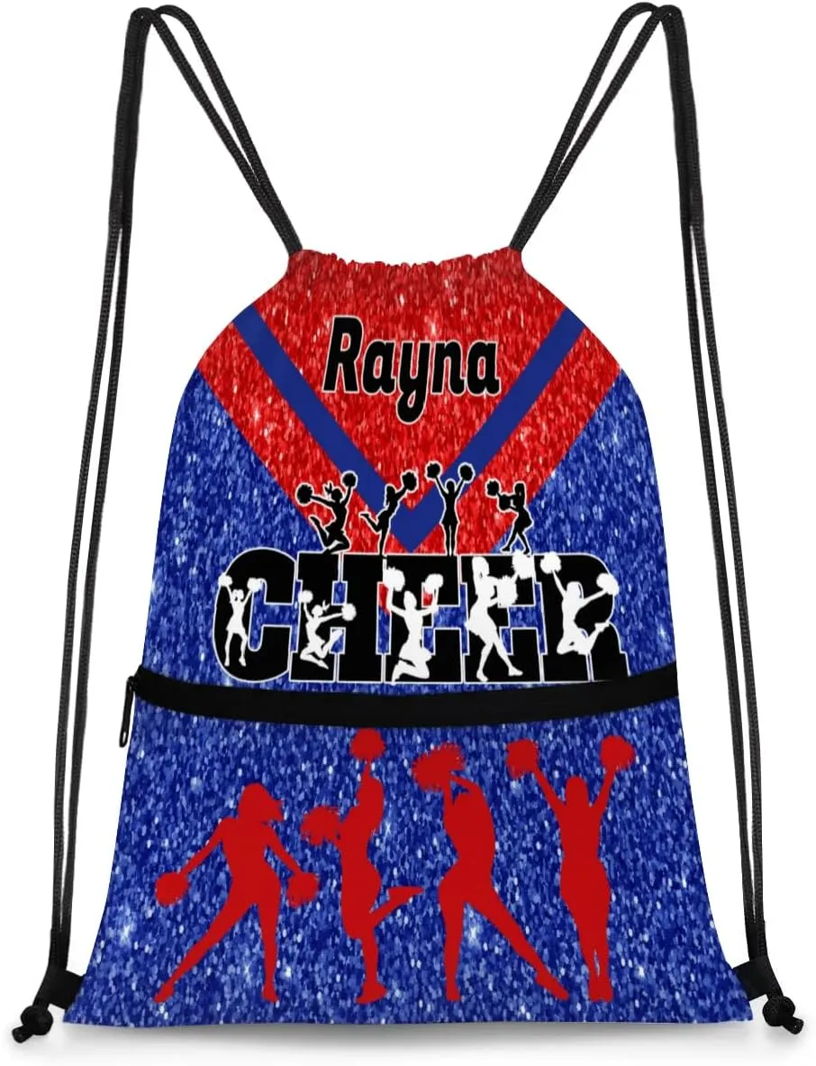 Personalized Name Pink Cheer Ballet Cheer Drawstring Bags For Cheerleaders Gymnastics Dance Sports Stuff Backpacks, Blue Red Glittering Cheerleading
