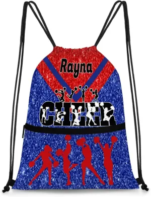 Personalized Name Pink Cheer Ballet Cheer Drawstring Bags For Cheerleaders Gymnastics Dance Sports Stuff Backpacks, Blue Red Glittering Cheerleading