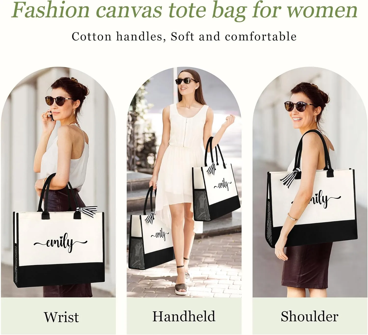 Personalized Name Tote Bag for Women, Birthday Best Friend Bridesmaid Gifts for Women Canvas Initial Tote Bags