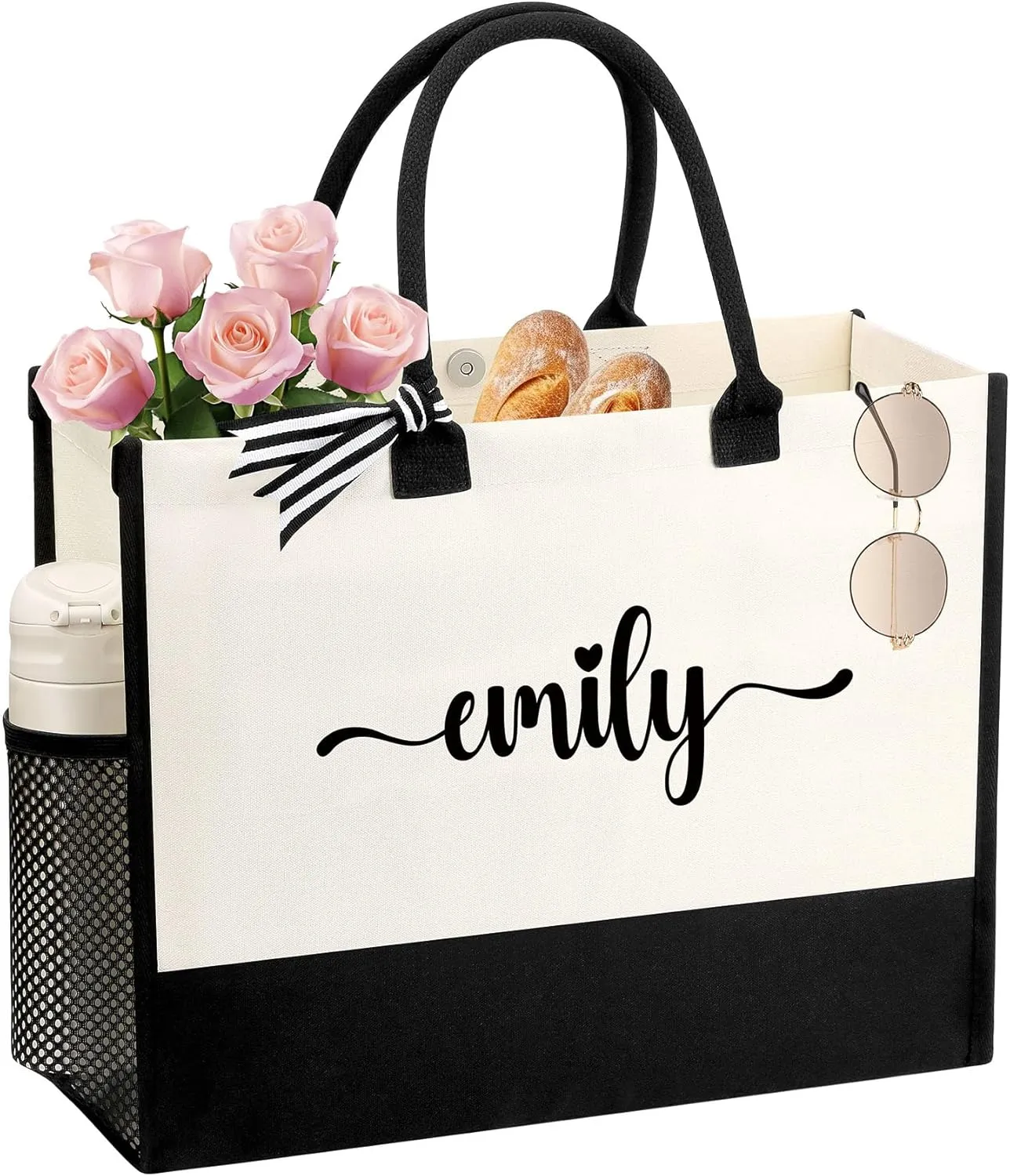 Personalized Name Tote Bag for Women, Birthday Best Friend Bridesmaid Gifts for Women Canvas Initial Tote Bags