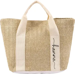 Personalized Straw Beach Tote Bag, Large Monogram Design with Flowers, Women Mother’s Day Gift
