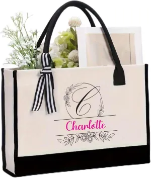 Personalized Tote Bag for Women | Monogram Gift | Tote Bag with zip pocket| Custom Beach Bags with Name |Gifts for Birthday