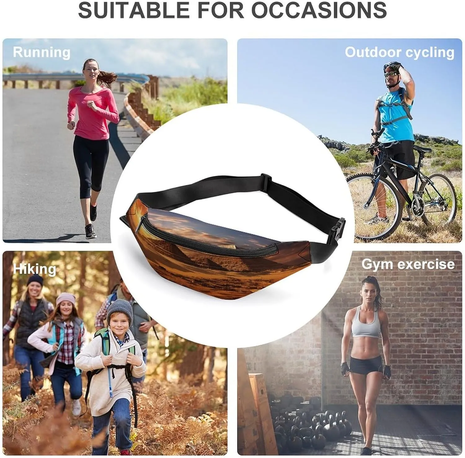 Personalized Waist Packs with Adjustable Strap,Egyptian Pyramids CrossBody Fanny Pack Casual Bag for Travel Sports Running Hiking