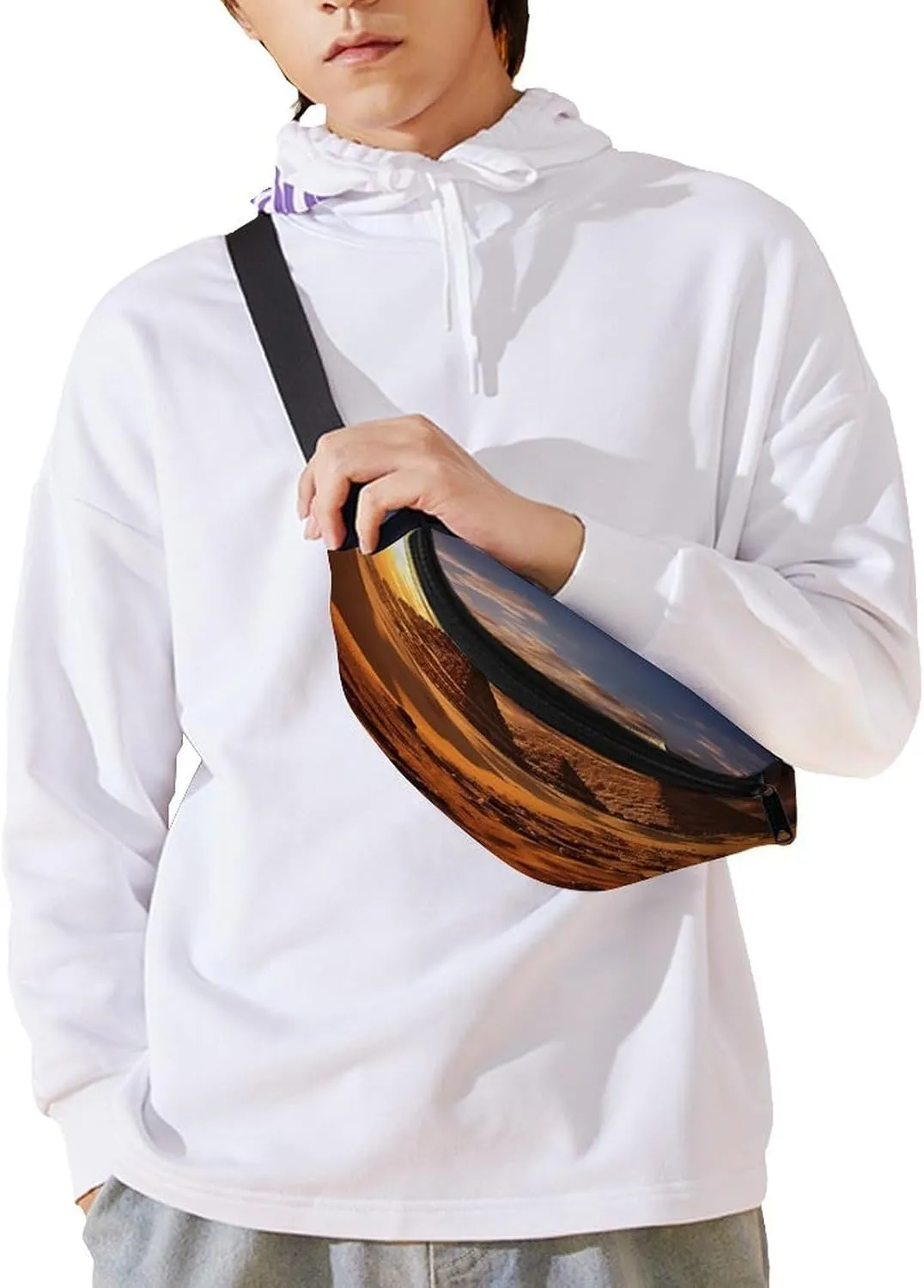 Personalized Waist Packs with Adjustable Strap,Egyptian Pyramids CrossBody Fanny Pack Casual Bag for Travel Sports Running Hiking