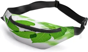 Personalized Waist Packs with Adjustable Strap,Green And White Leaf CrossBody Fanny Pack Casual Bag for Travel Sports Running Hiking