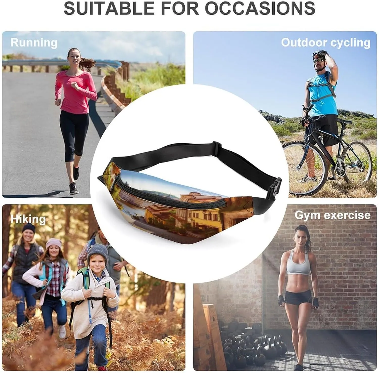Personalized Waist Packs with Adjustable Strap,Scenic Summer Old Town CrossBody Fanny Pack Casual Bag for Travel Sports Running Hiking
