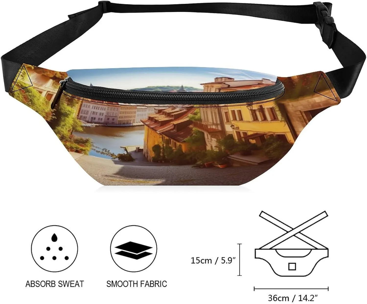 Personalized Waist Packs with Adjustable Strap,Scenic Summer Old Town CrossBody Fanny Pack Casual Bag for Travel Sports Running Hiking