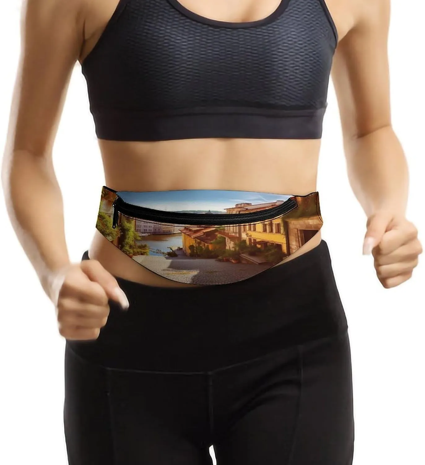 Personalized Waist Packs with Adjustable Strap,Scenic Summer Old Town CrossBody Fanny Pack Casual Bag for Travel Sports Running Hiking
