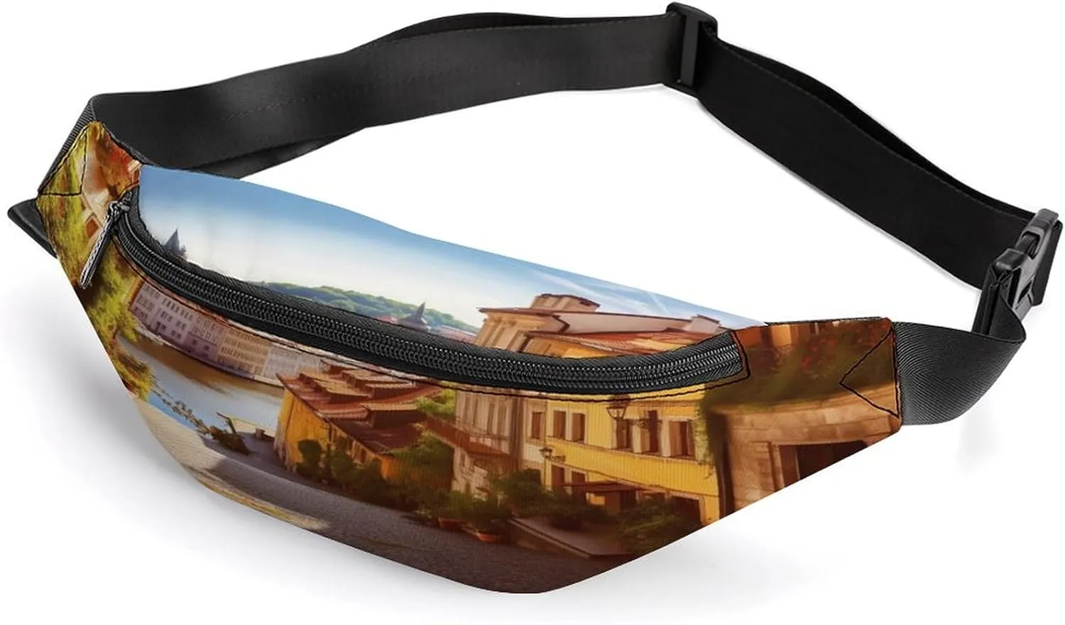 Personalized Waist Packs with Adjustable Strap,Scenic Summer Old Town CrossBody Fanny Pack Casual Bag for Travel Sports Running Hiking