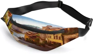 Personalized Waist Packs with Adjustable Strap,Scenic Summer Old Town CrossBody Fanny Pack Casual Bag for Travel Sports Running Hiking