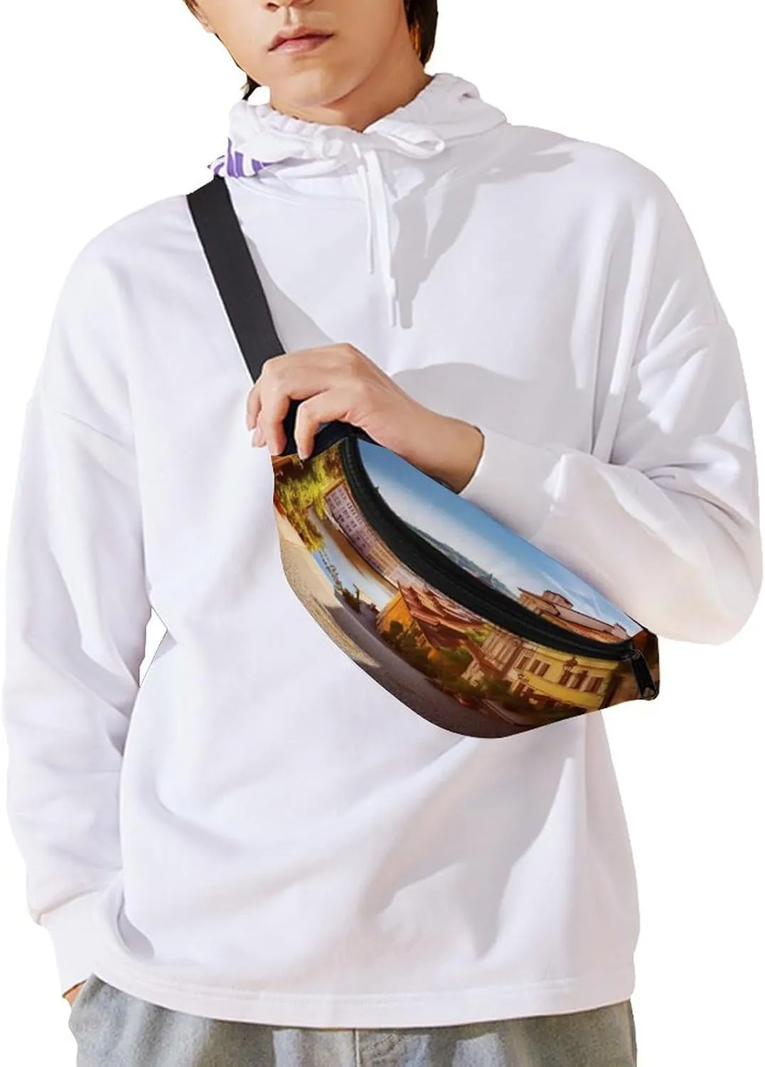 Personalized Waist Packs with Adjustable Strap,Scenic Summer Old Town CrossBody Fanny Pack Casual Bag for Travel Sports Running Hiking