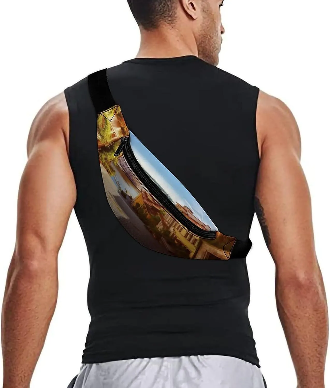 Personalized Waist Packs with Adjustable Strap,Scenic Summer Old Town CrossBody Fanny Pack Casual Bag for Travel Sports Running Hiking