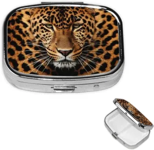 Pill Case with Mirror Retro 2 Compartment Pill Box Depict a Leopard Small Pill Organizer for Purse or Pocket Decorative Metal Medicine Vitamin Organizer Unique Gifts