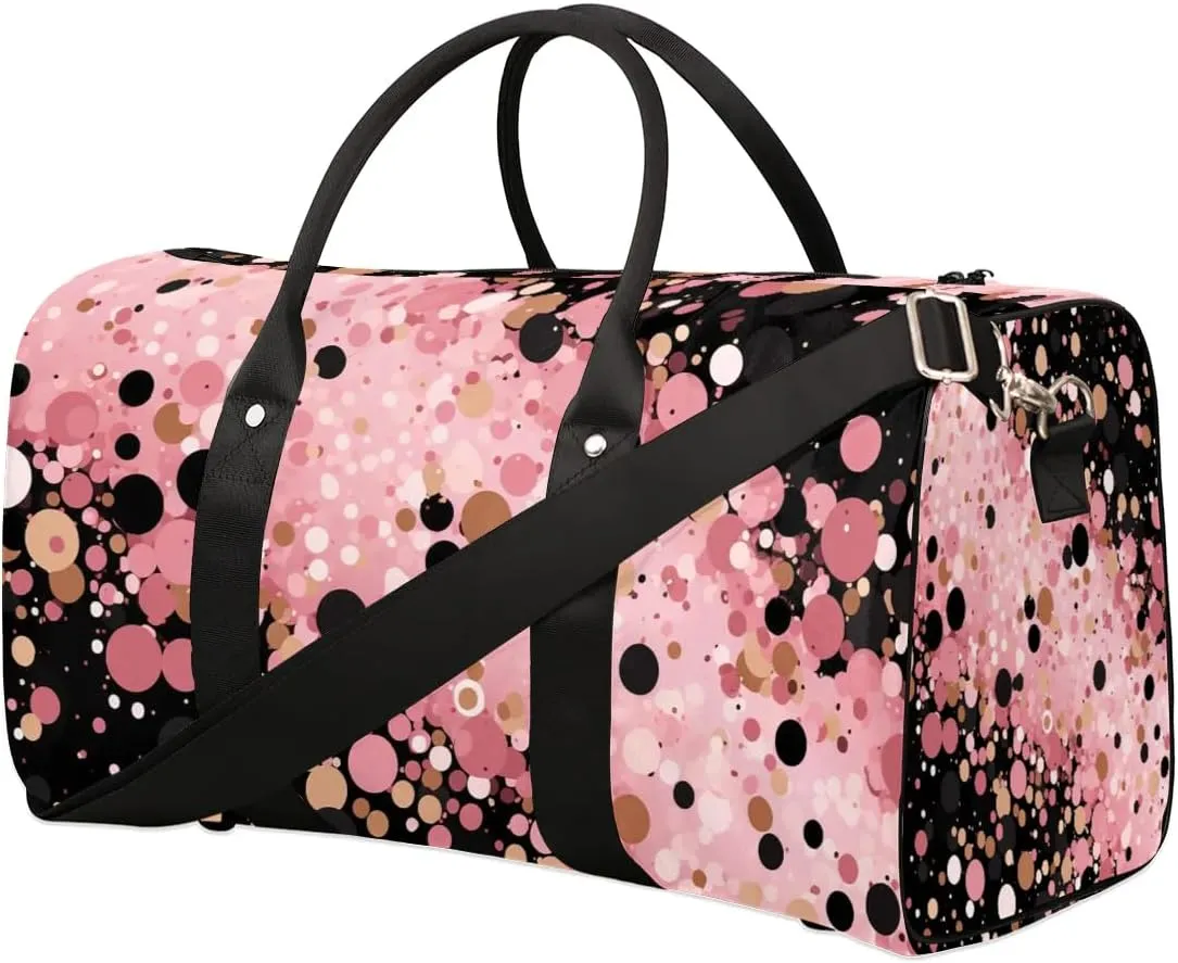 Pink Black Travel Duffel Bag for Women Men Waterproof Foldable Overnight Weekender Bag Large Capacity Sports Gym Bag