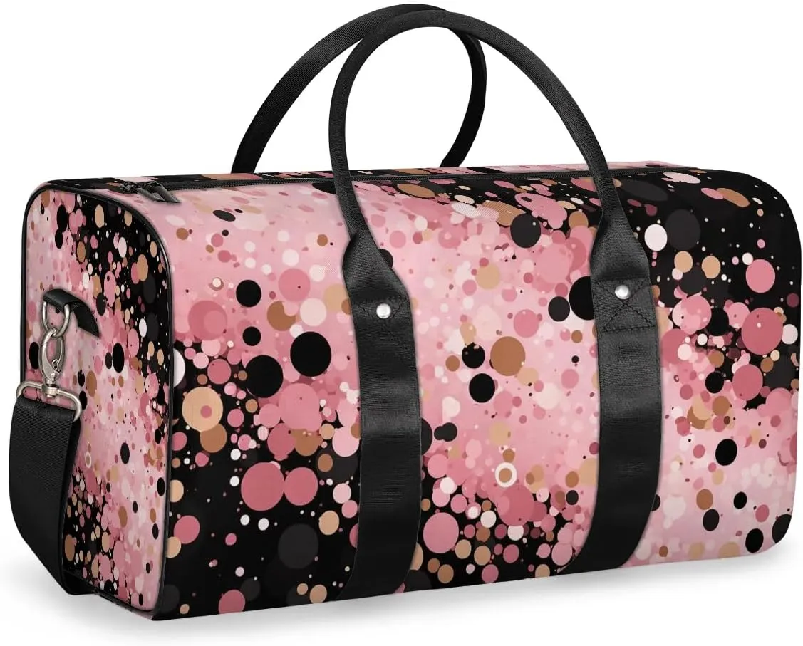 Pink Black Travel Duffel Bag for Women Men Waterproof Foldable Overnight Weekender Bag Large Capacity Sports Gym Bag