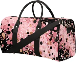 Pink Black Travel Duffel Bag for Women Men Waterproof Foldable Overnight Weekender Bag Large Capacity Sports Gym Bag