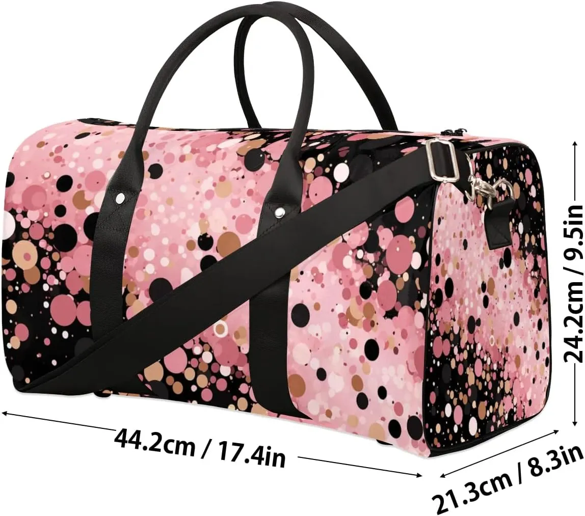 Pink Black Travel Duffel Bag for Women Men Waterproof Foldable Overnight Weekender Bag Large Capacity Sports Gym Bag