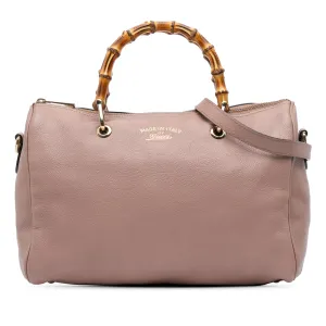 Pink Gucci Calfskin Bamboo Shopper Boston Bag Satchel