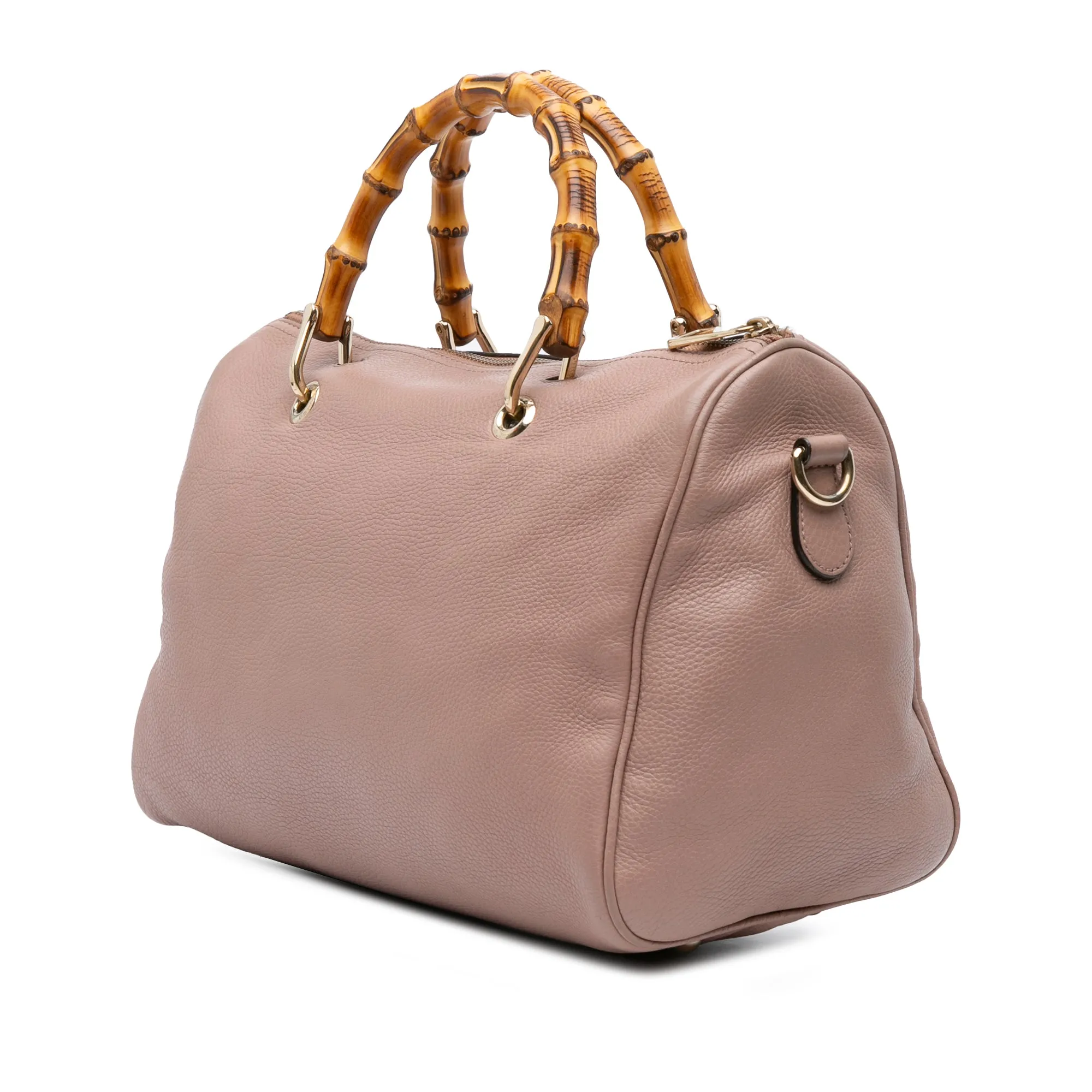 Pink Gucci Calfskin Bamboo Shopper Boston Bag Satchel