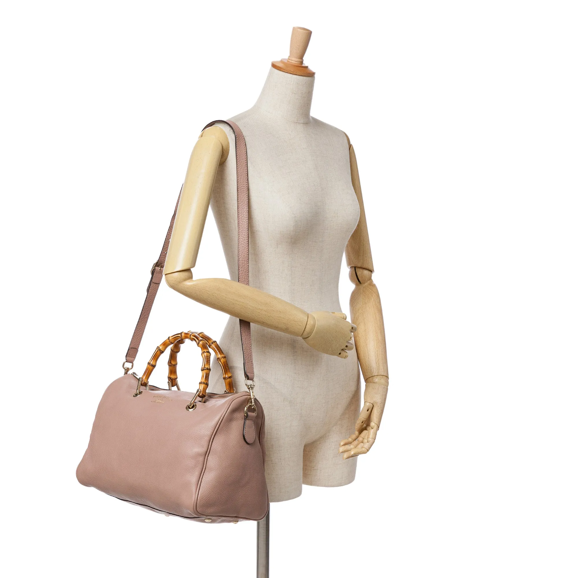 Pink Gucci Calfskin Bamboo Shopper Boston Bag Satchel