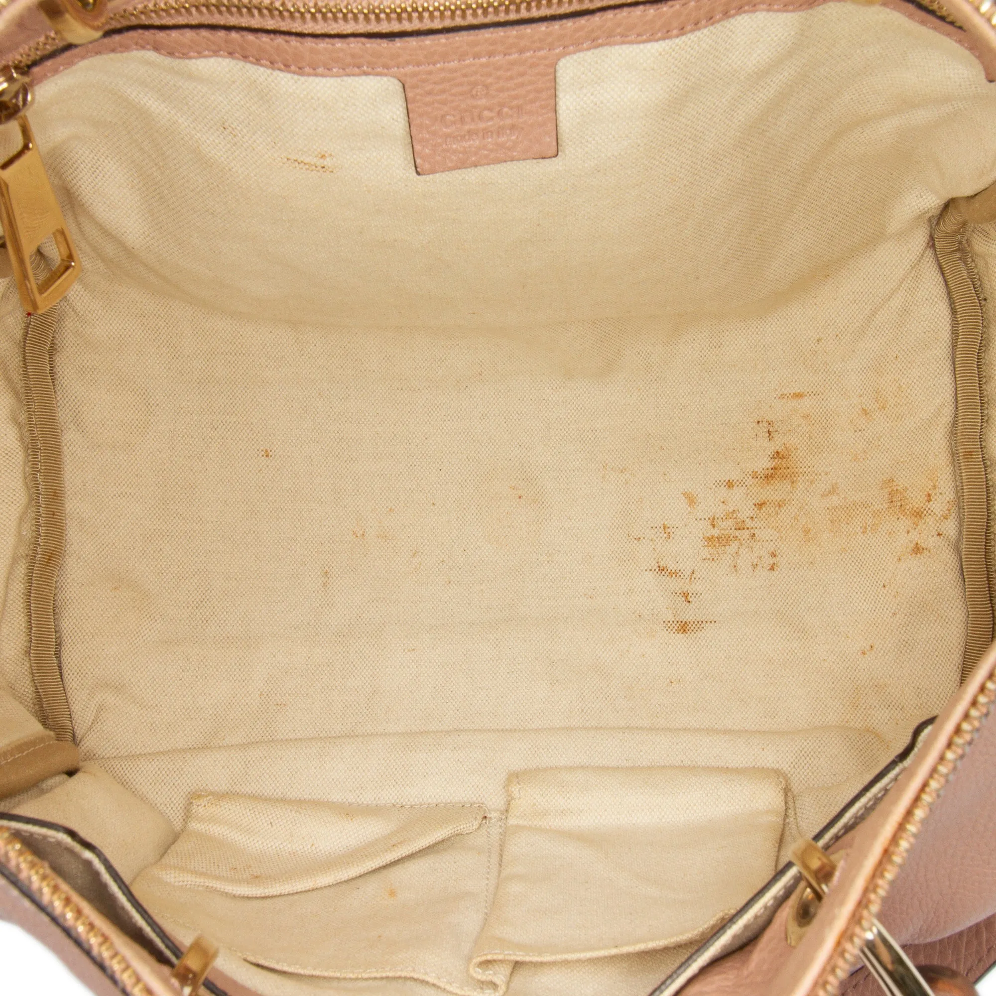 Pink Gucci Calfskin Bamboo Shopper Boston Bag Satchel
